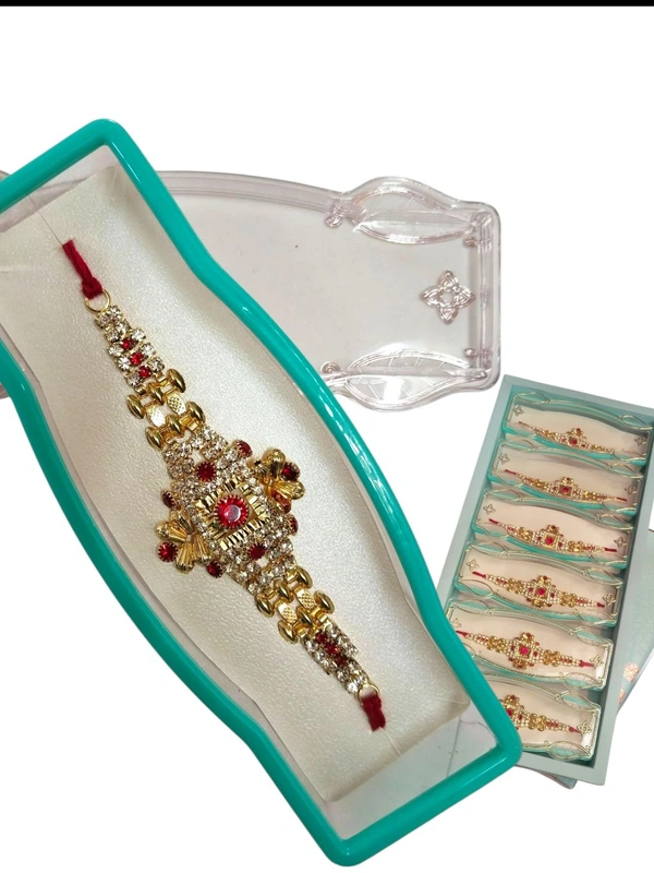 Premium Designer Rakhi with Stone & Bead Work for Brother 1 Pc - Free Size, Red