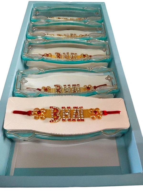 BHAI Name Brass Light Style Stone Rakhi for Brother 2Pcs - Gold, Free Size