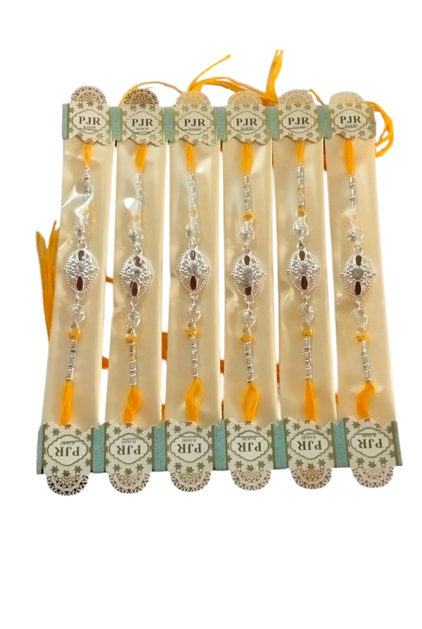 Elegant Silver-Plated Designer Rakhi with Orange Thread 2Pcs - Silver, Free Size