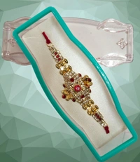 Premium Designer Rakhi with Stone & Bead Work for Brother 2 Pc - Red, Free Size