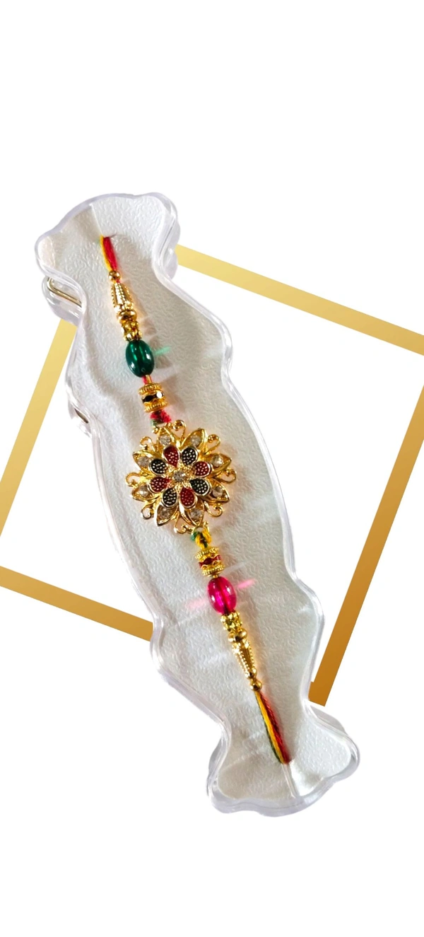 Traditional Floral Beaded Rakhi for Brother | Raksha Bandhan Special | Golden Designer Rakhi 2 Pcs - Free Size