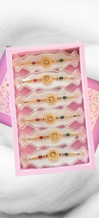 Traditional Floral Beaded Rakhi for Brother | Raksha Bandhan Special | Golden Designer Rakhi 2 Pcs - Free Size