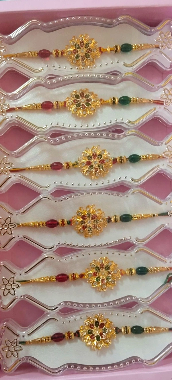 Traditional Floral Beaded Rakhi for Brother | Raksha Bandhan Special | Golden Designer Rakhi 2 Pcs - Free Size