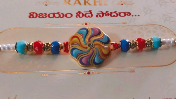 Multicolor Designer Flower Rakhi with Beads for Brother 3pcs - Twilight Blue, free size