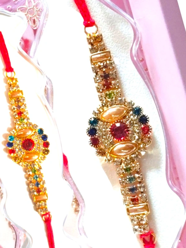 Premium Stone Studded Fancy Rakhi for Brother (Set of 2) - Free Size