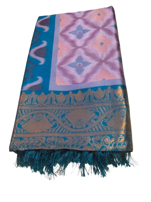 Pochampally Ikkat Silk Saree - Blue Chalk, Free Size