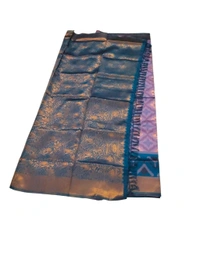 Pochampally Ikkat Silk Saree - Blue Chalk, Free Size