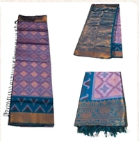 Pochampally Ikkat Silk Saree - Blue Chalk, Free Size