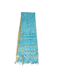 Cotton Blend Women Kurti With Dupatta & Bottomwear - Eastern Blue, XL