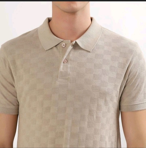 Ziptoo Men's Beige Textured Polo T-Shirt – Smart Casual Style
 - Cream, M