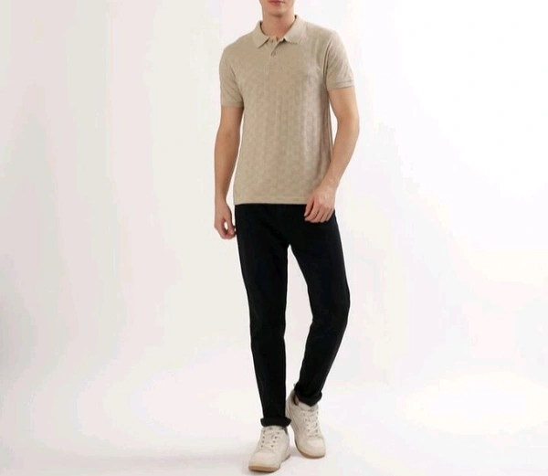 Ziptoo Men's Beige Textured Polo T-Shirt – Smart Casual Style
 - Cream, L