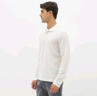 Ziptoo Men's White Textured Long Sleeve Polo T-Shirt – Elegant Everyday Essential - White, M