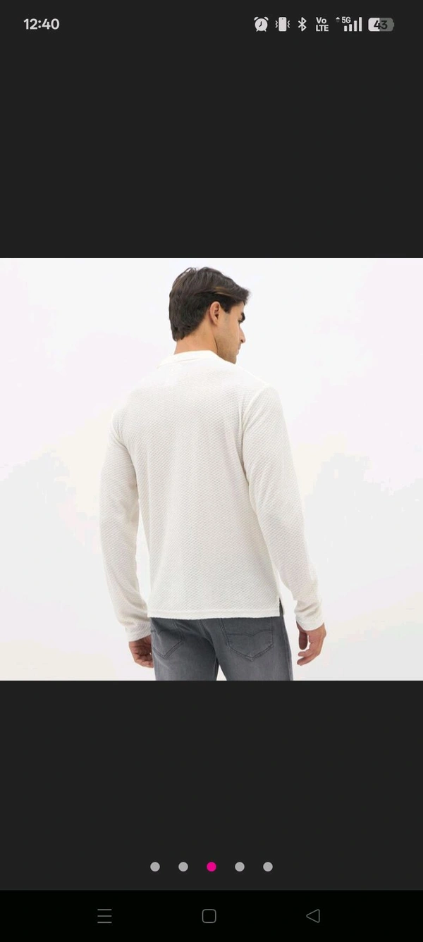 Ziptoo Men's White Textured Long Sleeve Polo T-Shirt – Elegant Everyday Essential - White, M