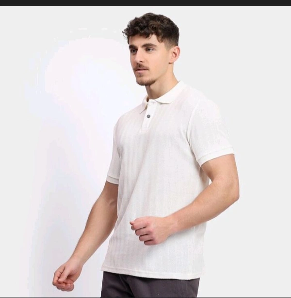 Ziptoo  Men's White Textured Polo T-Shirt – Classic & Sophisticated Look - White, S
