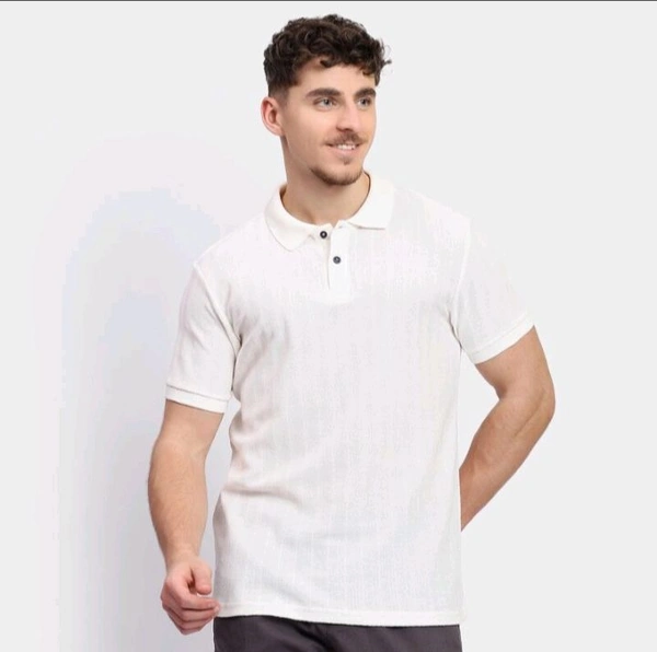 Ziptoo  Men's White Textured Polo T-Shirt – Classic & Sophisticated Look - White, Xl