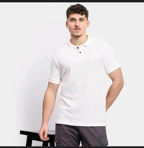 Ziptoo  Men's White Textured Polo T-Shirt – Classic & Sophisticated Look - White, Xl
