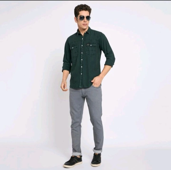 Ziptoo Men's Dark Green Casual Shirt – Rugged Utility Style
 - L