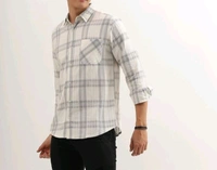 Ziptoo  Men's Off-White & Grey Checkered Shirt – Minimalist Casual Look
 - S
