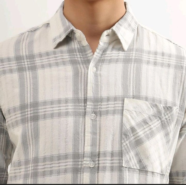 Ziptoo  Men's Off-White & Grey Checkered Shirt – Minimalist Casual Look
 - S