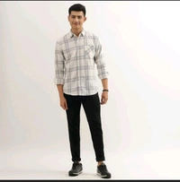 Ziptoo  Men's Off-White & Grey Checkered Shirt – Minimalist Casual Look
 - S