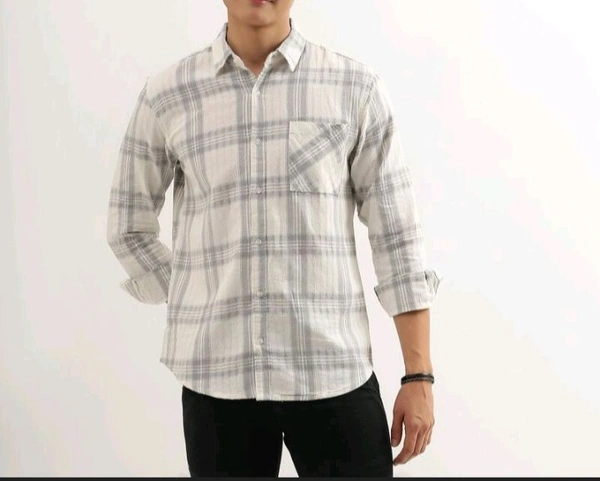 Ziptoo  Men's Off-White & Grey Checkered Shirt – Minimalist Casual Look
 - M