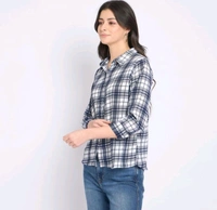 Ziptoo Women's Navy Blue & White Checkered Shirt – Effortless Casual Chic
 - Xl