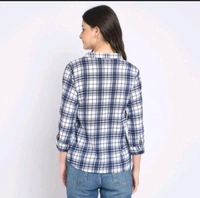 Ziptoo Women's Navy Blue & White Checkered Shirt – Effortless Casual Chic
 - Xl