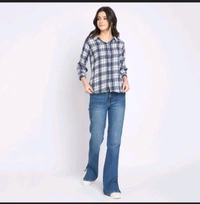 Ziptoo Women's Navy Blue & White Checkered Shirt – Effortless Casual Chic
 - Xl