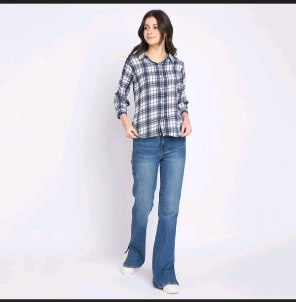 Ziptoo Women's Navy Blue & White Checkered Shirt – Effortless Casual Chic
 - Xl