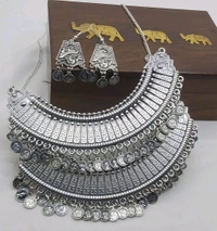 Amrit Kalā  Oxidised German Silver Necklace For Women  - Silver, Free