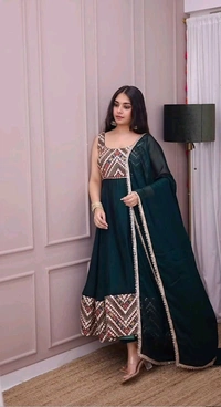 Amrit Kalā  DESIGNER WEAR EXCLUSIVE SEQUENCE EMBROIDERED GEORGETTE GOWN WITH DUPATTA - Teal