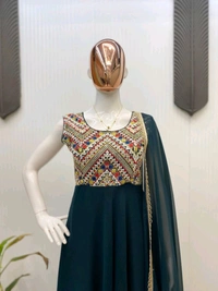 Amrit Kalā  DESIGNER WEAR EXCLUSIVE SEQUENCE EMBROIDERED GEORGETTE GOWN WITH DUPATTA - Teal
