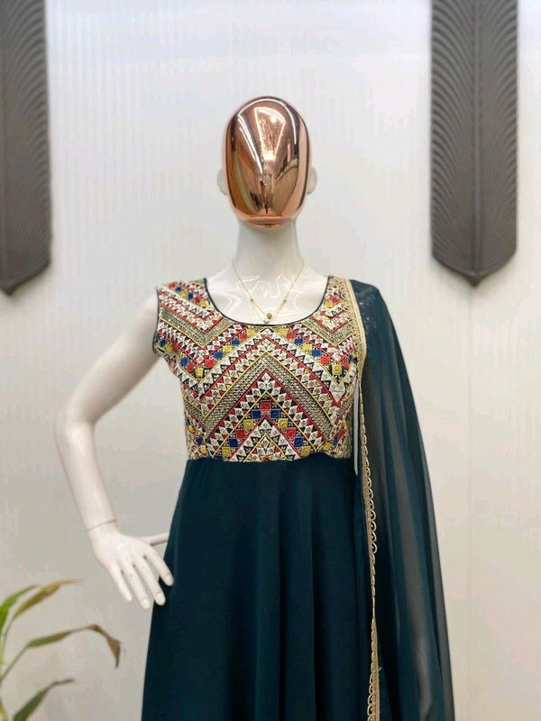 Amrit Kalā  DESIGNER WEAR EXCLUSIVE SEQUENCE EMBROIDERED GEORGETTE GOWN WITH DUPATTA - Teal