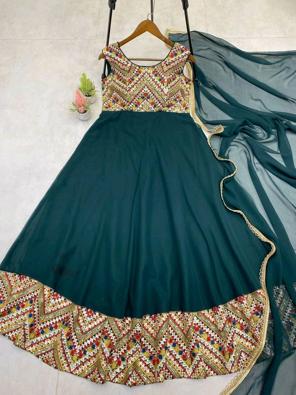 Amrit Kalā  DESIGNER WEAR EXCLUSIVE SEQUENCE EMBROIDERED GEORGETTE GOWN WITH DUPATTA - Teal