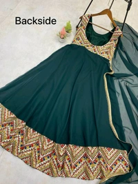 Amrit Kalā  DESIGNER WEAR EXCLUSIVE SEQUENCE EMBROIDERED GEORGETTE GOWN WITH DUPATTA - Teal