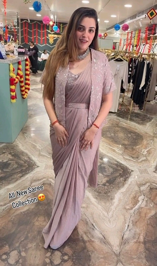 Trending Embroidery Sequence work saree with full koti - Martini