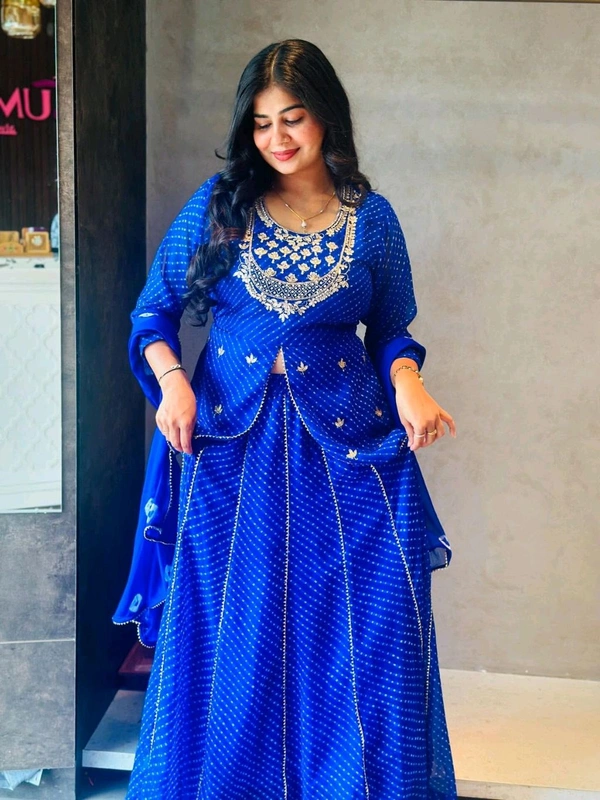 Trendy Elegant Festive Lahanga With Dupatta Set  - Royal Blue