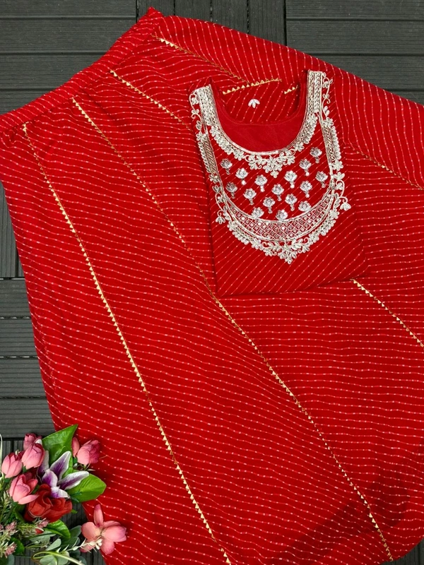 Trendy Elegant Festive Lahanga With Dupatta Set  - Red Orange