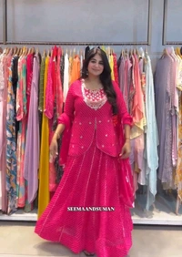 Trendy Elegant Festive Lahanga With Dupatta Set  - Pink Flamingo