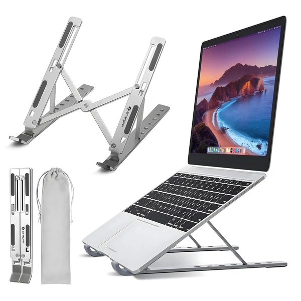 Black Cat 6 Angles Adjustable Aluminum Foldable Portable Tabletop Laptop/Desktop Riser Stand Holder Compatible for MacBook, HP, Dell, & All Other Notebook (Silver)