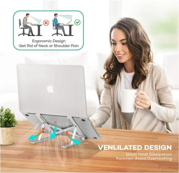 Black Cat 6 Angles Adjustable Aluminum Foldable Portable Tabletop Laptop/Desktop Riser Stand Holder Compatible for MacBook, HP, Dell, & All Other Notebook (Silver)
