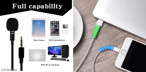 Best Selling Combo Collar Mic with Cable Protection and Case Cover Pouch for Recording Voice and Cable Protector for your Cable, Charger |