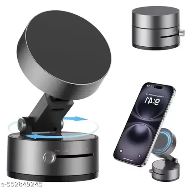 Shop Stoppers® 360° Rotatable Vacuum Magnetic Phone Holder, Hand Free Magnetic Cell Phone Stand With Strong Grip Shockproof Suction Cup Mount for Car, Gym, Mirror, Smooth Surface, Office (Black)
