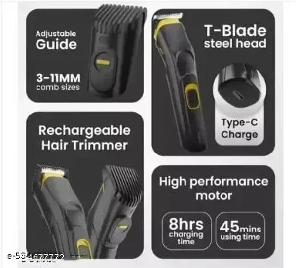 TRIMXPERT AT-509 Rechargeable Hair Beard Trimmer for Men Trendy Styler Trimmer Stainless Steel Sharp Blade Beard Shaver (Black)