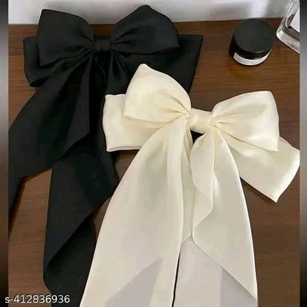 2 Pcs Bow Ribbon Hair Clip Solid Satin Clip Hair Pin Retro Headband with Clips Women Girls Hair Accessories for party - White, FREE SIZE