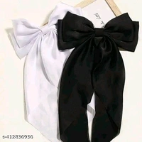 2 Pcs Bow Ribbon Hair Clip Solid Satin Clip Hair Pin Retro Headband with Clips Women Girls Hair Accessories for party - White, FREE SIZE