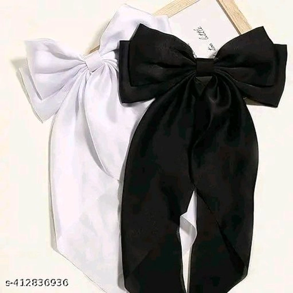 2 Pcs Bow Ribbon Hair Clip Solid Satin Clip Hair Pin Retro Headband with Clips Women Girls Hair Accessories for party - White, FREE SIZE