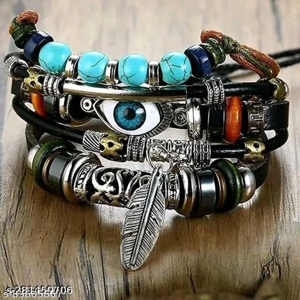 Leather Bracelet - Black, Free Size