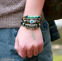 Leather Bracelet - Black, Free Size