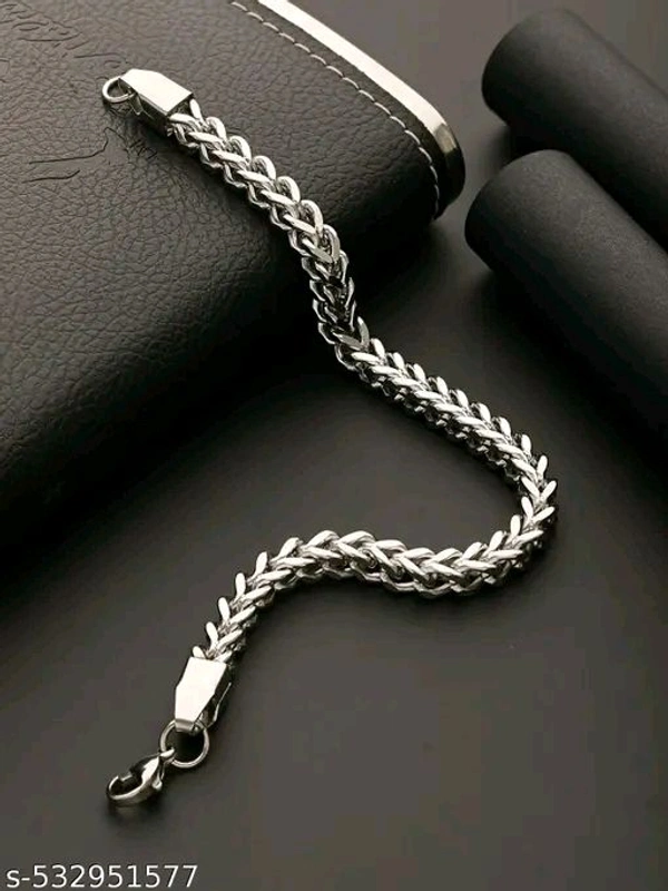 KURM SHOP Stainless Steel Curb Chain Bracelet for Men - Masculine Style Hand Strand | Metal, Brass, Alloy, Silver, Rhodium, Gold-Plated & Platinum Finish Options | Stylish Men's Fashion Jewelry - Mercury, Free Size